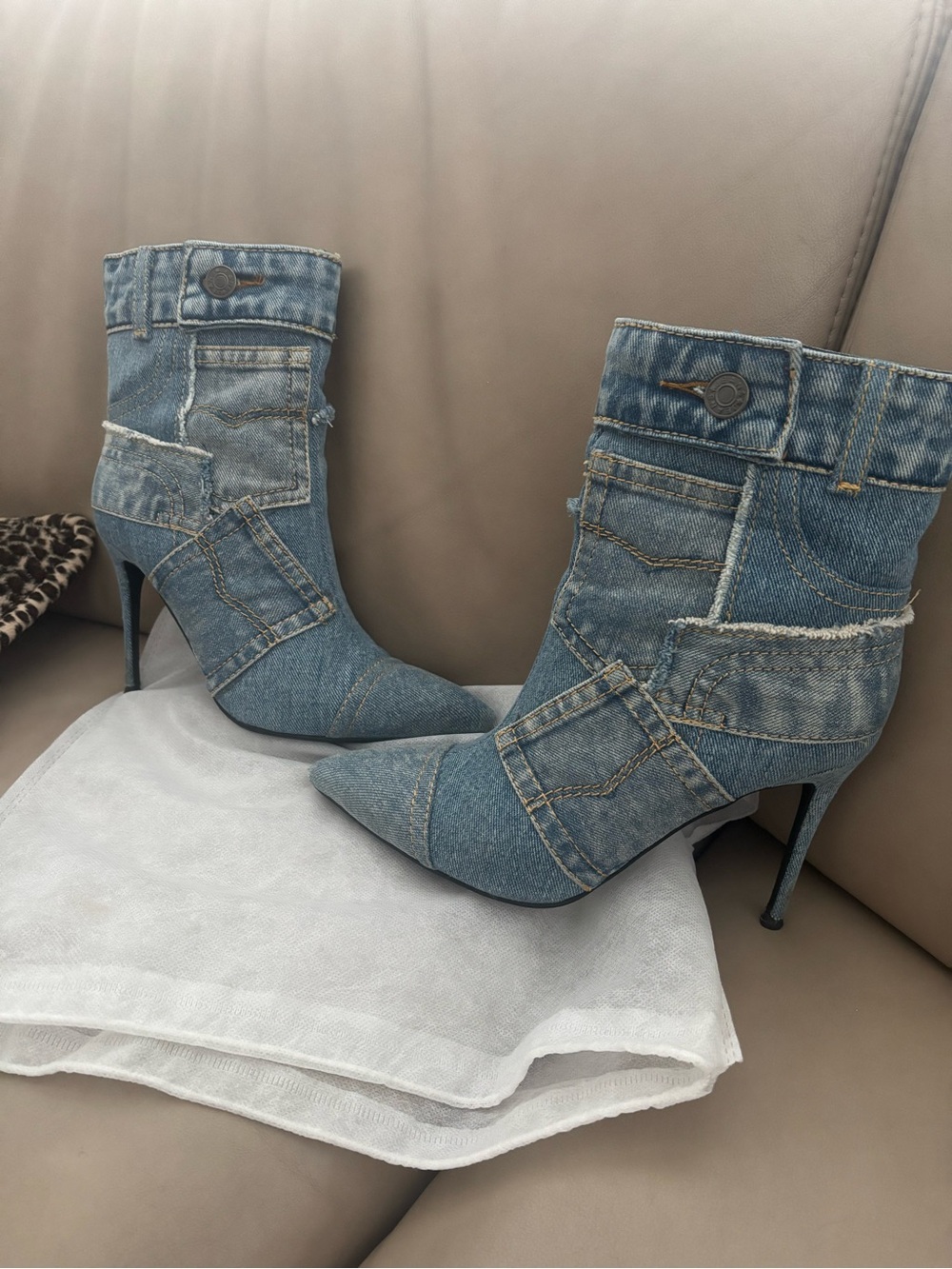 Jeffrey Campbell Denim Patchwork Pointed Toe Ankle Booties - Blue